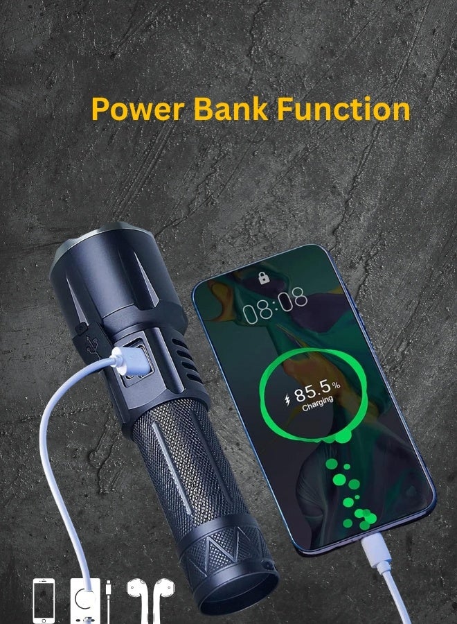 1800 Lumens Rechargeable LED Flashlight | 3 Light Modes 100 Percent 50 Percent SOS | Long Range 1200 Meters Torch with Type C Charging | Waterproof Aluminum Alloy Flashlight for Outdoor Camping and Emergency - Image 3