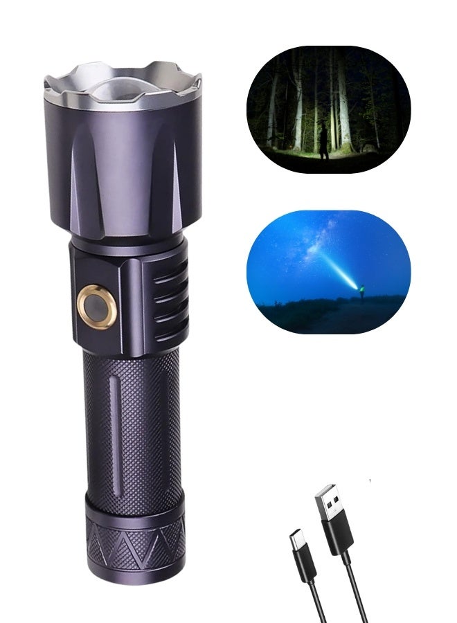 1800 Lumens Rechargeable LED Flashlight | 3 Light Modes 100 Percent 50 Percent SOS | Long Range 1200 Meters Torch with Type C Charging | Waterproof Aluminum Alloy Flashlight for Outdoor Camping and Emergency - Image 1