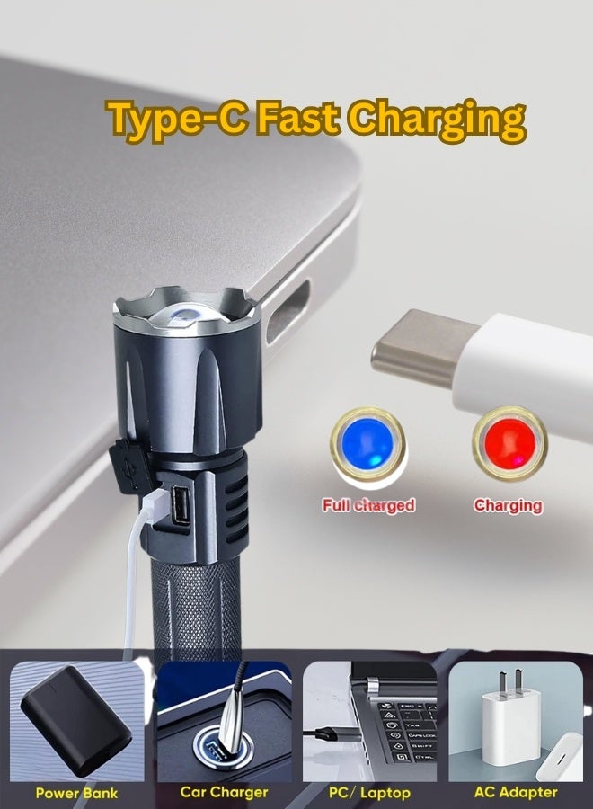 1800 Lumens Rechargeable LED Flashlight | 3 Light Modes 100 Percent 50 Percent SOS | Long Range 1200 Meters Torch with Type C Charging | Waterproof Aluminum Alloy Flashlight for Outdoor Camping and Emergency - Image 4