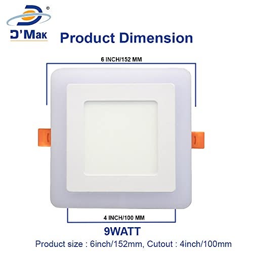 D'Mak Exclusive 9 Watt White+PGB Super Bright Double Color LED POP Square Shape Ceiling Panel Light Pack of 4 (Multicolour, 4 x 4 inch) - Image 5