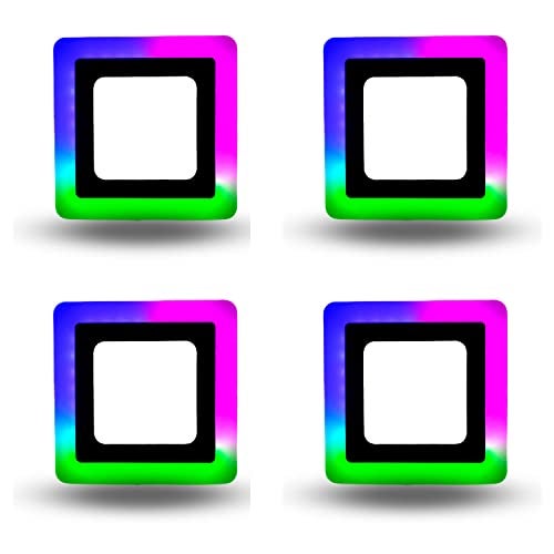 D'Mak Exclusive 9 Watt White+PGB Super Bright Double Color LED POP Square Shape Ceiling Panel Light Pack of 4 (Multicolour, 4 x 4 inch) - Image 1
