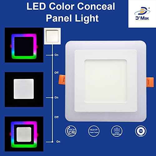 D'Mak Exclusive 9 Watt White+PGB Super Bright Double Color LED POP Square Shape Ceiling Panel Light Pack of 4 (Multicolour, 4 x 4 inch) - Image 4