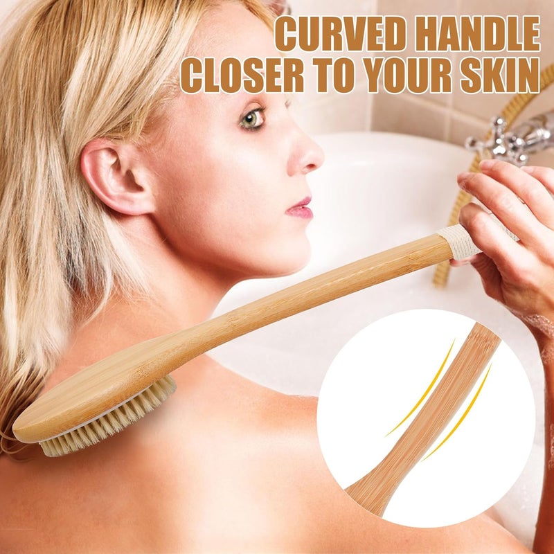 OWIIZI Bath Brush Bamboo Curved Long Handle Antiskid Body Brush for Exfoliating Natural Bristles Shower Scrubber for Back Use Wet or DryBack Scrub Deep Cleanse179inches - Image 4