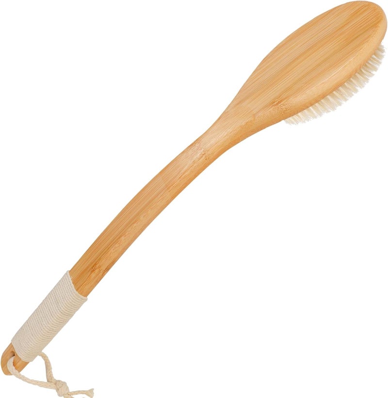 OWIIZI Bath Brush Bamboo Curved Long Handle Antiskid Body Brush for Exfoliating Natural Bristles Shower Scrubber for Back Use Wet or DryBack Scrub Deep Cleanse179inches - Image 1