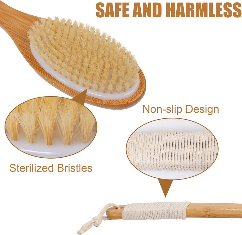 OWIIZI Bath Brush Bamboo Curved Long Handle Antiskid Body Brush for Exfoliating Natural Bristles Shower Scrubber for Back Use Wet or DryBack Scrub Deep Cleanse179inches - Image 5