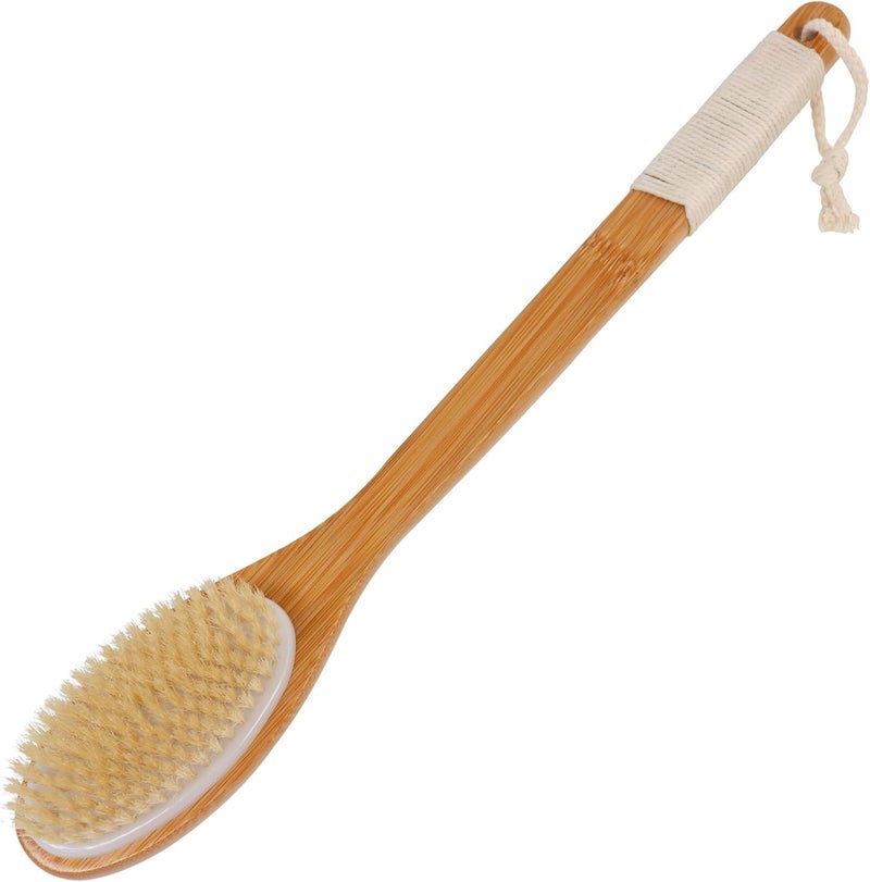 OWIIZI Bath Brush Bamboo Curved Long Handle Antiskid Body Brush for Exfoliating Natural Bristles Shower Scrubber for Back Use Wet or DryBack Scrub Deep Cleanse179inches - Image 2