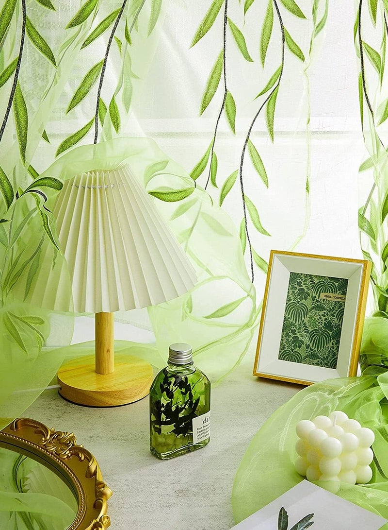 SYOSI Green Sheer Curtains 39 X 106 Inches Long 2 Panels, Semi Sheer Voile Window Curtains, Willow Voile Botanical Window Curtain for Living Room Balcony Sunroom Closet Doorway,Light Green - Image 3