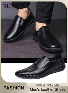 RIOXS Men's Business Leather Shoes, Round Toe Oxford Shoes, Stylish Classic Loafer, Comfortable Lightweight Walking Flats, Suitable for Daily Wear and Formal Occasions  - Image 1