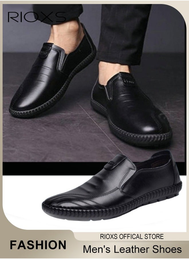 RIOXS Men's Business Leather Shoes, Round Toe Oxford Shoes, Stylish Classic Loafer, Comfortable Lightweight Walking Flats, Suitable for Daily Wear and Formal Occasions  - Image 1