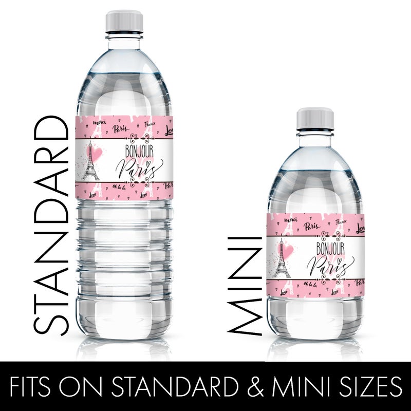 DISTINCTIVS Paris Birthday Party Water Bottle Labels, Eiffel Tower Paris Party Favor Decorations - 20 Count - Image 3