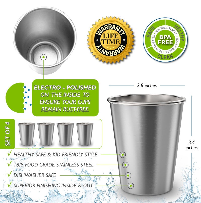 CHILLOUT LIFE CHILLOUT LIFE Stainless Steel Cups for Kids and Toddlers 8 oz - Stainless Steel Sippy Cups for Home & Outdoor Activities, BPA Free Healthy Unbreakable Premium Metal Drinking Glasses (4-Pack)  - Image 2