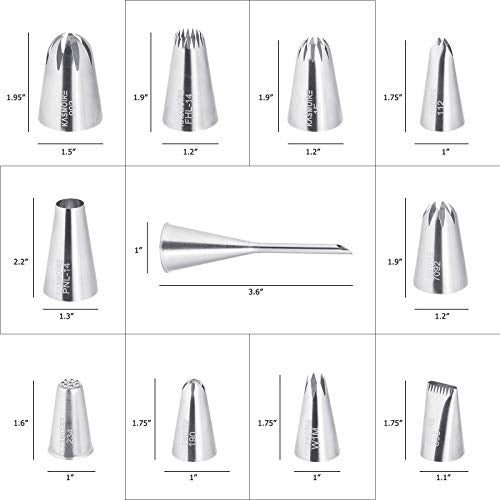 Kasmoire 11 Pcs Extra Large Piping Tip Set,Stainless Steel Cake Decorating Icing Tips Nozzles,Professional Pastry Tips for Cupcake, Cookie and Puff - Image 2
