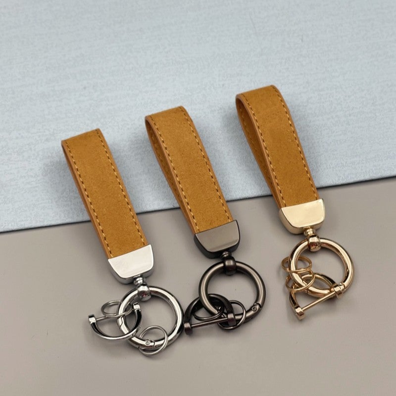 Suede Car Keychain Hardware Anti-Lost Key Ring Ring Can Be Embossed Logo Leather Key Chain - Image 4