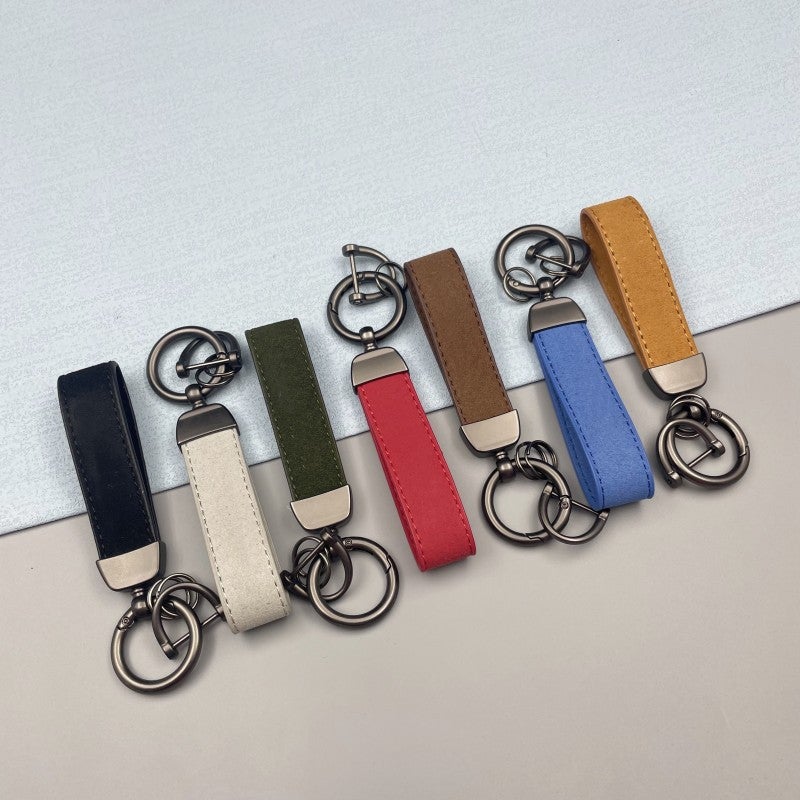 Suede Car Keychain Hardware Anti-Lost Key Ring Ring Can Be Embossed Logo Leather Key Chain - Image 2