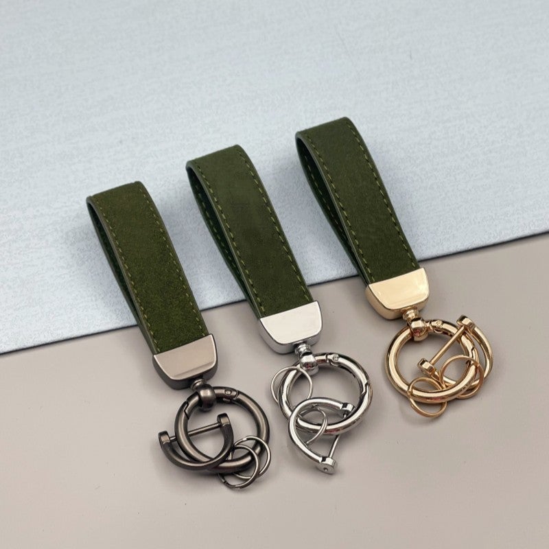Suede Car Keychain Hardware Anti-Lost Key Ring Ring Can Be Embossed Logo Leather Key Chain - Image 1