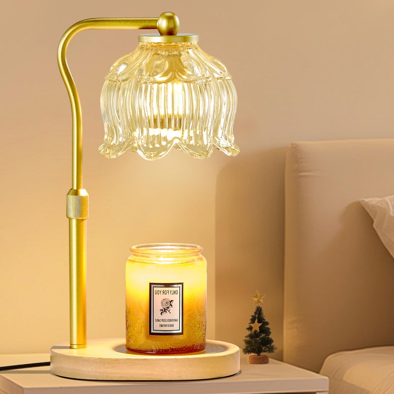 CASTLELIFE Candle Warmer Lamp with Timer & Stepless Dimming, Height Adjustable Electric Wax Warmer for Jar Candles, Flower Wax Melter with Wood Base, Gifts for Women Home Decor, Natural Wood - Image 1