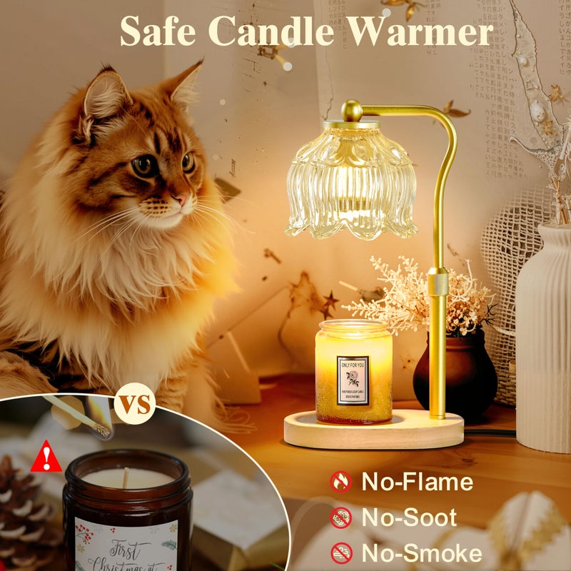 CASTLELIFE Candle Warmer Lamp with Timer & Stepless Dimming, Height Adjustable Electric Wax Warmer for Jar Candles, Flower Wax Melter with Wood Base, Gifts for Women Home Decor, Natural Wood - Image 4