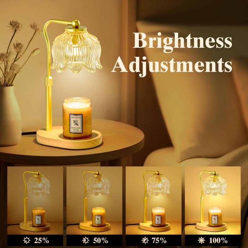 CASTLELIFE Candle Warmer Lamp with Timer & Stepless Dimming, Height Adjustable Electric Wax Warmer for Jar Candles, Flower Wax Melter with Wood Base, Gifts for Women Home Decor, Natural Wood - Image 3