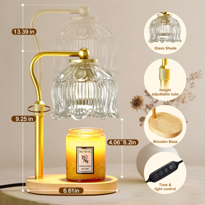 CASTLELIFE Candle Warmer Lamp with Timer & Stepless Dimming, Height Adjustable Electric Wax Warmer for Jar Candles, Flower Wax Melter with Wood Base, Gifts for Women Home Decor, Natural Wood - Image 2