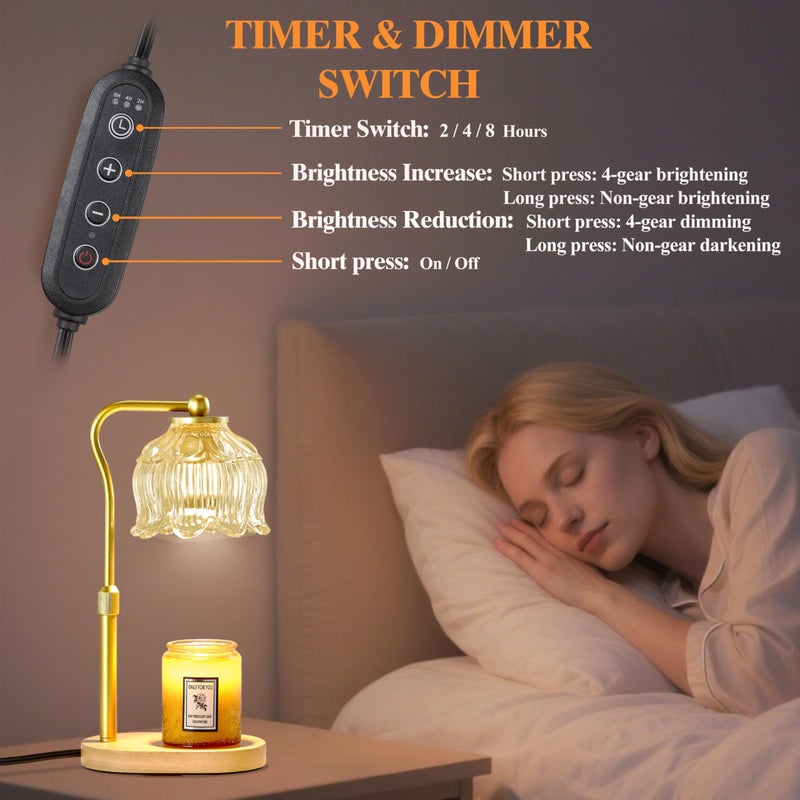 CASTLELIFE Candle Warmer Lamp with Timer & Stepless Dimming, Height Adjustable Electric Wax Warmer for Jar Candles, Flower Wax Melter with Wood Base, Gifts for Women Home Decor, Natural Wood - Image 5