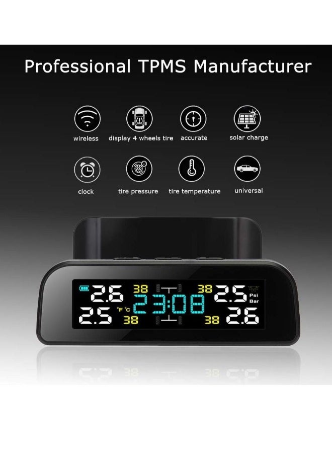 نظام مراقبة ضغط الإطارات نظام مراقبة ضغط الإطارات بالطاقة الشمسية عالمي لاسلكي إنذار سيارة مقاوم للماء حساسات خارجية لشاحنات RV والسيارات - Image 1