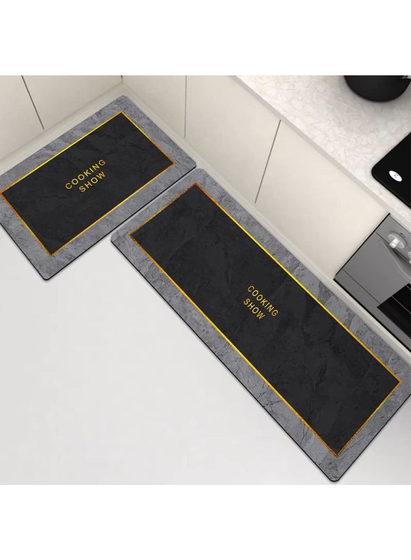 ليموس طقم سجاد وحصائر للمطبخ مكون من قطعتين سجاد مطبخ ماص من البوليستر مانع للانزلاق سجاد أرضي مقاوم للانزلاق قابل للغسل في الغسالة غرفة طعام طقم سجادة مدخل وباب (150 × 45 سم + 70 × 45 سم) تصميم ب - Image 1
