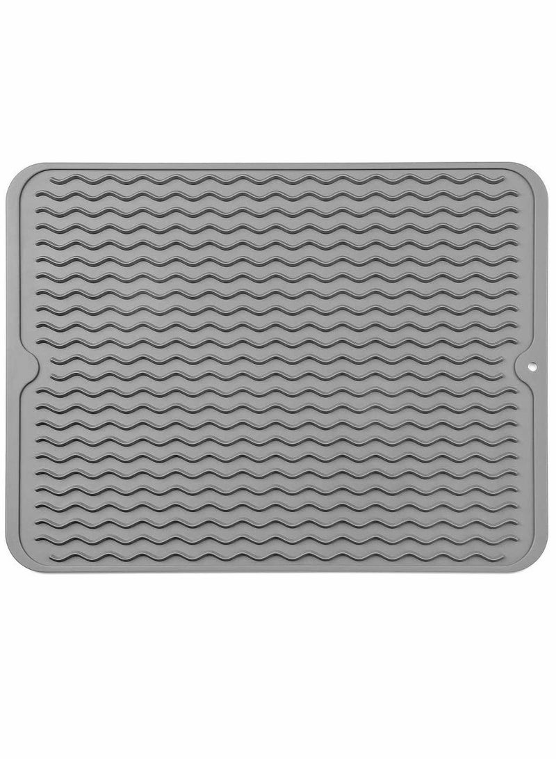 KASTWAVE Kitchen Insulating Dining Mat, Silicone Dish Drying Mat for Multiple Usage, Easy Clean, Eco-friendly, Heat-resistant Silicone Mat for Kitchen Counter, Sink, Refrigerator, Drawer Liner (2 Grey 16*12) - Image 1