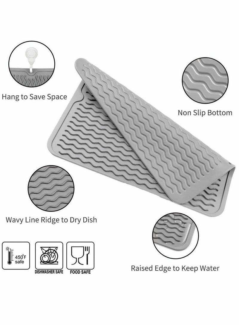 KASTWAVE Kitchen Insulating Dining Mat, Silicone Dish Drying Mat for Multiple Usage, Easy Clean, Eco-friendly, Heat-resistant Silicone Mat for Kitchen Counter, Sink, Refrigerator, Drawer Liner (2 Grey 16*12) - Image 3