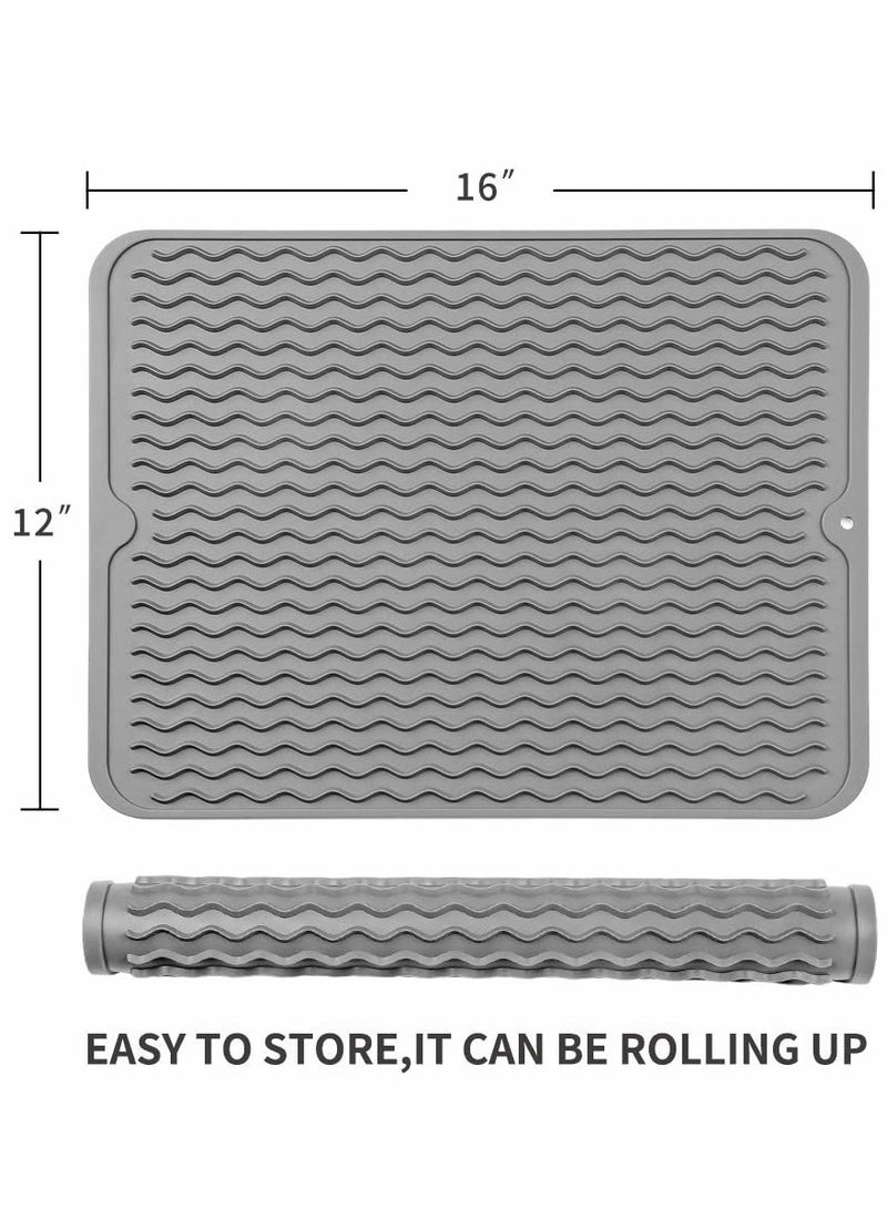 KASTWAVE Kitchen Insulating Dining Mat, Silicone Dish Drying Mat for Multiple Usage, Easy Clean, Eco-friendly, Heat-resistant Silicone Mat for Kitchen Counter, Sink, Refrigerator, Drawer Liner (2 Grey 16*12) - Image 2