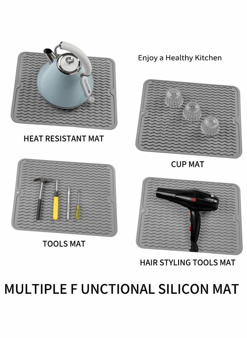 KASTWAVE Kitchen Insulating Dining Mat, Silicone Dish Drying Mat for Multiple Usage, Easy Clean, Eco-friendly, Heat-resistant Silicone Mat for Kitchen Counter, Sink, Refrigerator, Drawer Liner (2 Grey 16*12) - Image 4