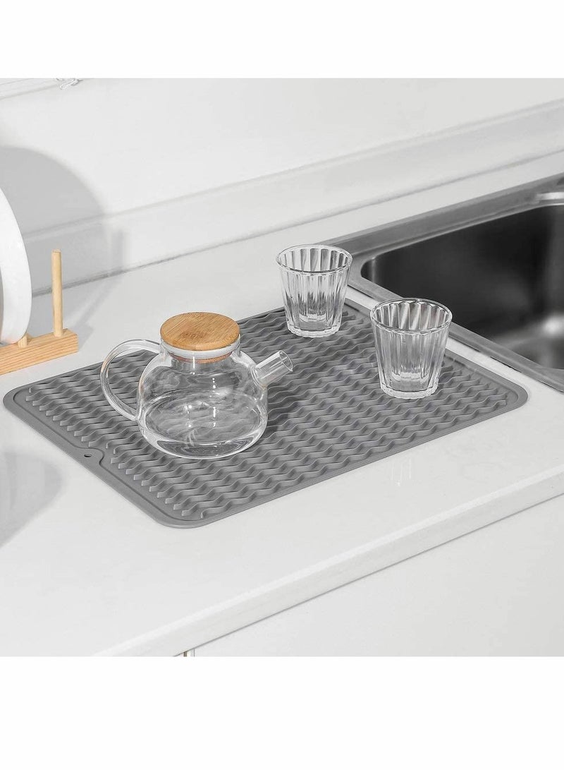 KASTWAVE Kitchen Insulating Dining Mat, Silicone Dish Drying Mat for Multiple Usage, Easy Clean, Eco-friendly, Heat-resistant Silicone Mat for Kitchen Counter, Sink, Refrigerator, Drawer Liner (2 Grey 16*12) - Image 5