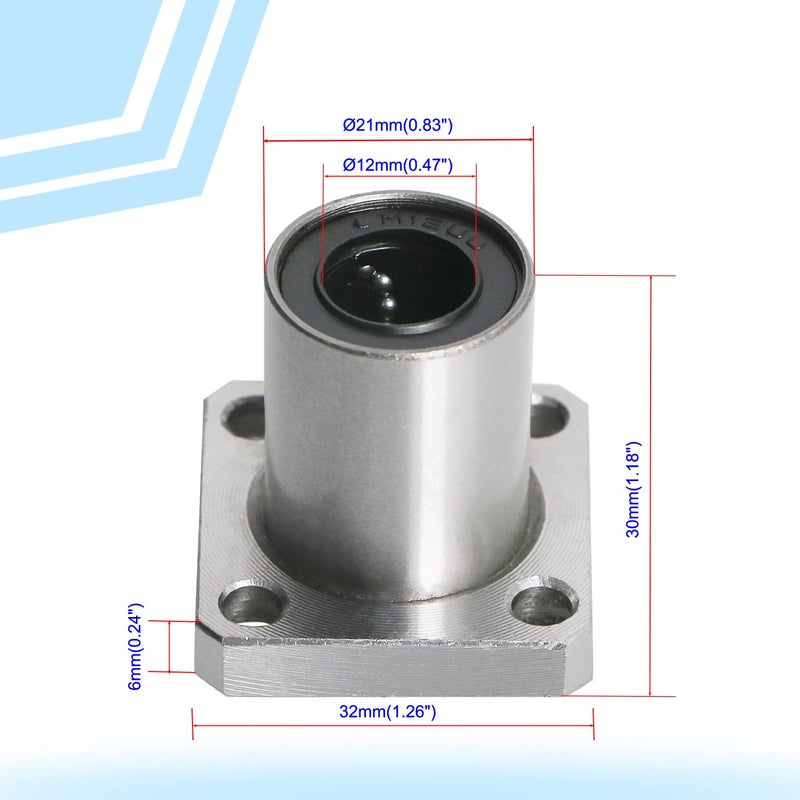 Aopin LMK12UU Square Flange Linear Motion Ball Bearing, ID 12mm, OD 21mm Linear Ball Bearings Sae52100 Carbon Steel, 4 Rows of Steel Balls, Great for CNC, 3D Printer, Linear Rail Guide - Image 2