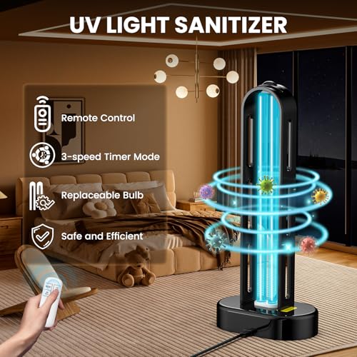 ZETAWALE 2 Pack UV Light Sanitizer, Ultraviolet Lamp with Remote Control for Bed Bugs and Dust Mites, Home Disinfection Device UV Lamp for Home, Room & Kitchen, Ultraviolet Light with 3 Speed Timings - Image 2