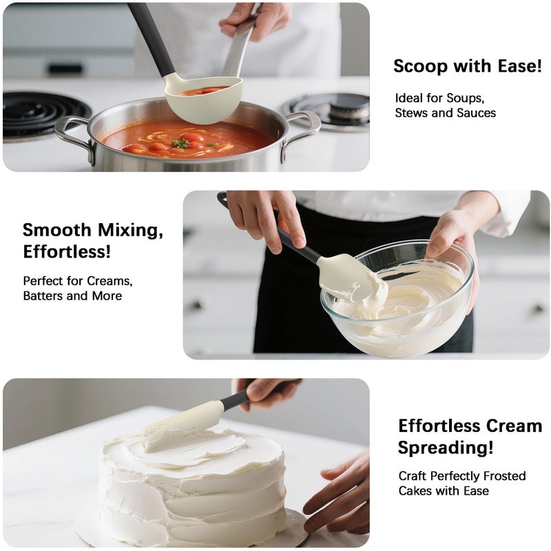 Coukre Silicone Kitchen Cooking Utensils Set with Holder â€“ Heat-Resistant, Food-Grade Kitchen Tools, Spatula, Spoon & Gadgets for Non-Stick Pans, Dishwasher Safe (14, Beige) - Image 4