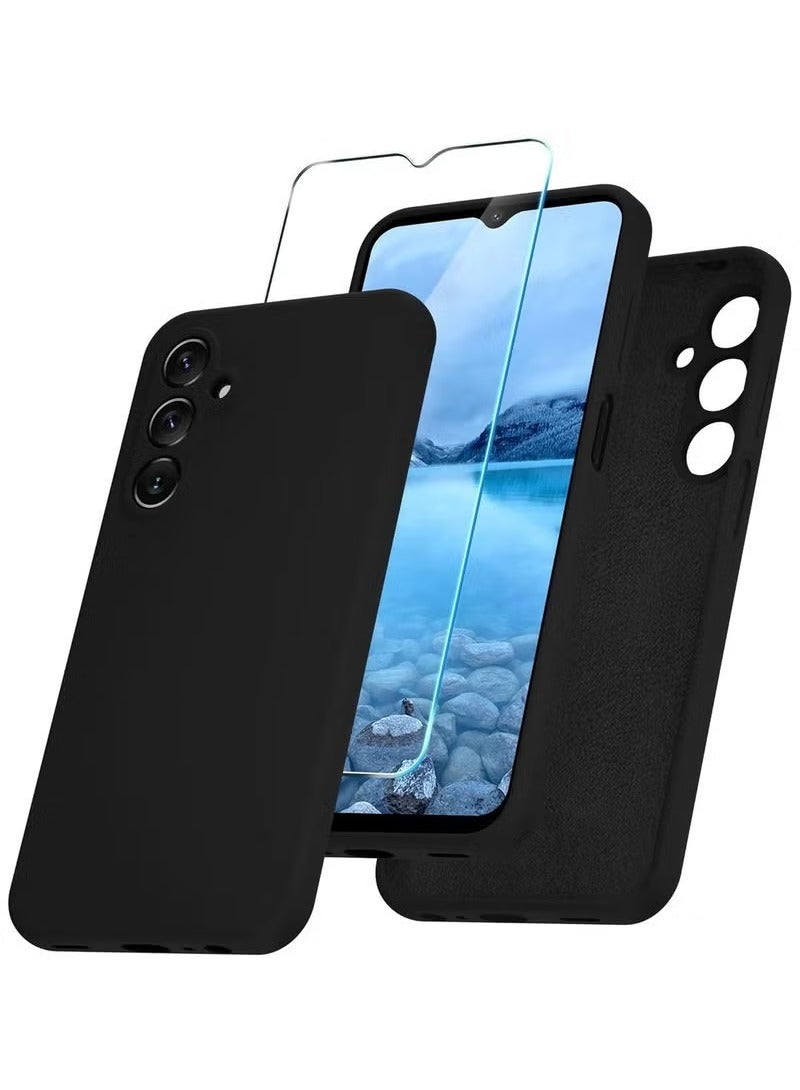 TIGER Samsung Galaxy A25 5G Case – Slim Liquid Silicone Shockproof Phone Cover with Soft Anti-Scratch Microfiber Lining | Includes 1 Tempered Glass Screen Protector | Wireless Charging Compatible | Full Body Drop Protection | Matte Anti-Fingerprint Finish – Black - Image 1