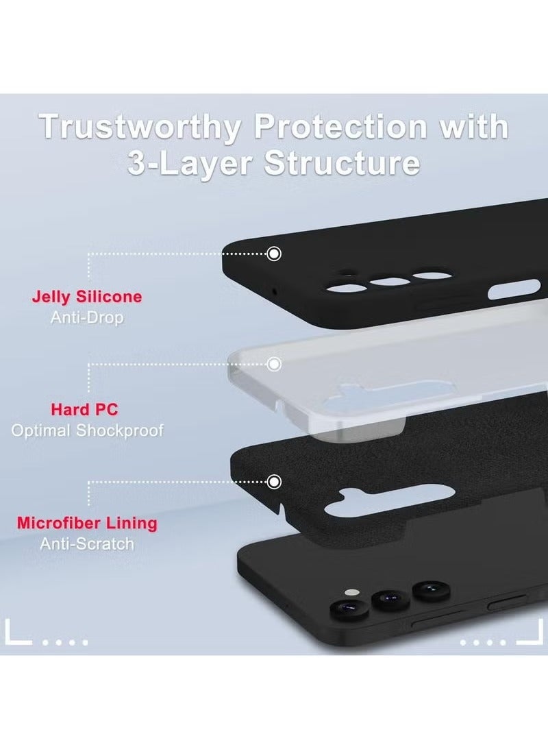 TIGER Samsung Galaxy A25 5G Case – Slim Liquid Silicone Shockproof Phone Cover with Soft Anti-Scratch Microfiber Lining | Includes 1 Tempered Glass Screen Protector | Wireless Charging Compatible | Full Body Drop Protection | Matte Anti-Fingerprint Finish – Black - Image 2