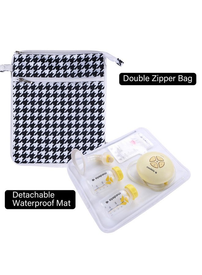 Hi Sprout Breast Pump Bag Wet/Dry Bag with Preparation Place Mat, Waterproof Pump Parts Storage Bag for Moms Pumping at Work or Outdoors(Houndstooth) - Image 1