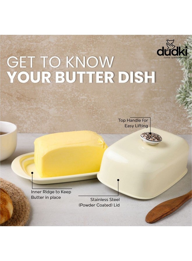 Dudki Stainless Steel Butter Dish Storage Box Organizer with Ceramic Knob Design , (500 Gram) (Ivory Colour) - Image 3