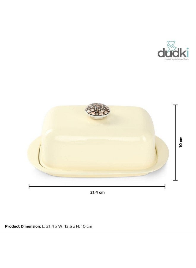 Dudki Stainless Steel Butter Dish Storage Box Organizer with Ceramic Knob Design , (500 Gram) (Ivory Colour) - Image 2