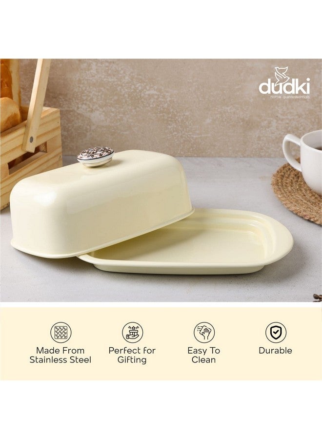 Dudki Stainless Steel Butter Dish Storage Box Organizer with Ceramic Knob Design , (500 Gram) (Ivory Colour) - Image 5