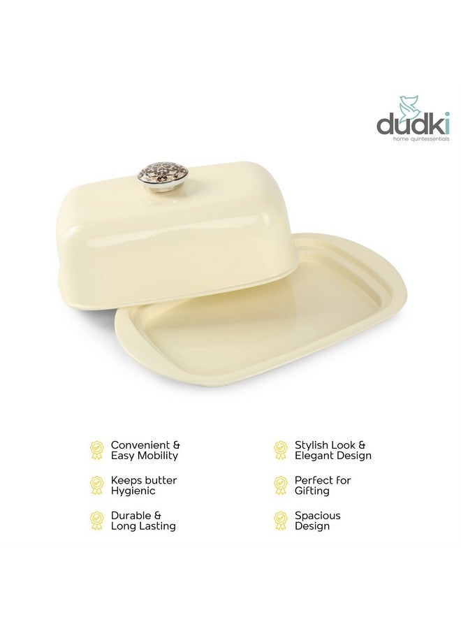 Dudki Stainless Steel Butter Dish Storage Box Organizer with Ceramic Knob Design , (500 Gram) (Ivory Colour) - Image 4