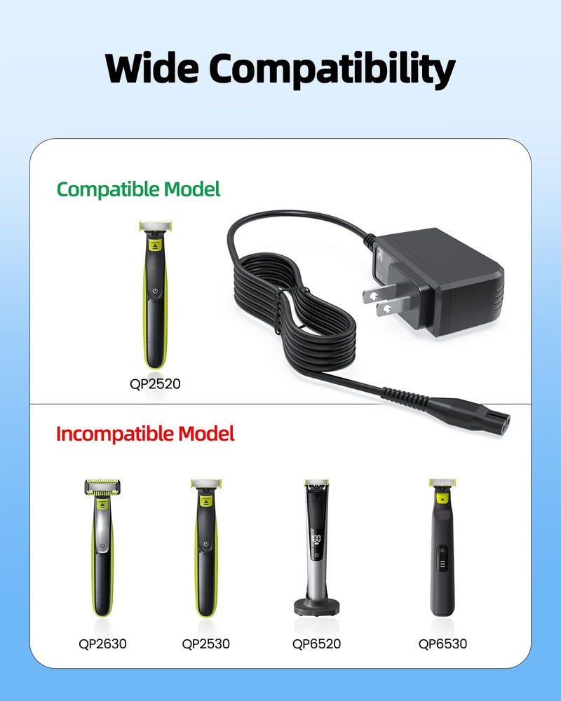 Superer 4.3V A00390 Charger Fit for Philips Norelco One Blade QP2520 MG3740 - (Old Model) - QP2521 QP2522 QP2515 MG5700 MG3720 QG3330 Electric Shaver, for Phillips OneBlade Replacement Power Cord - Image 4