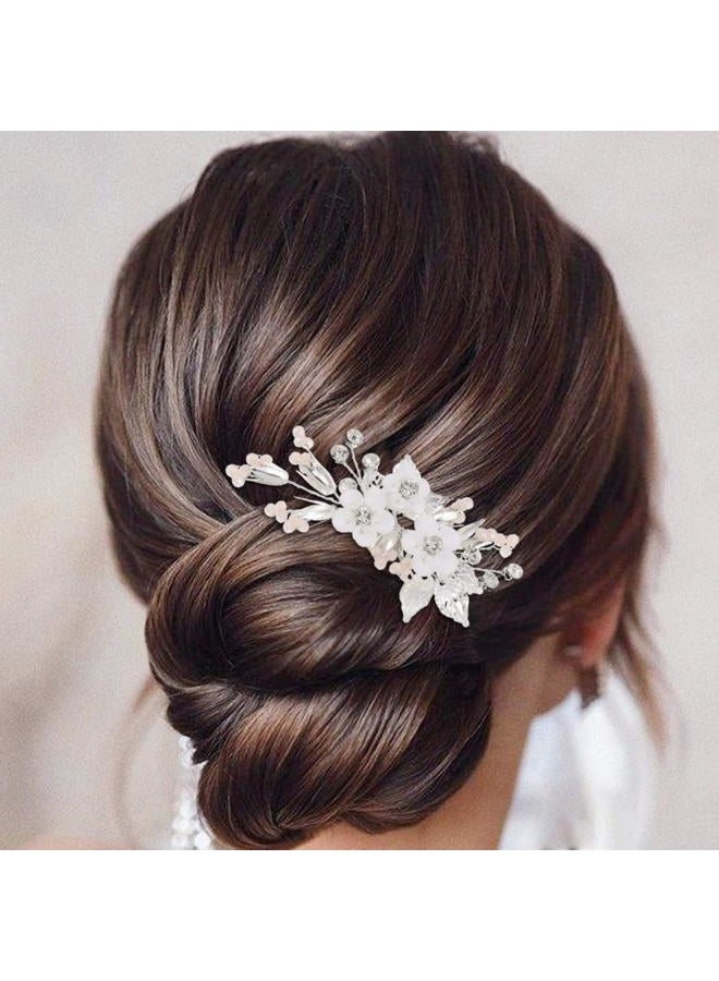 Casdre Flower Bride Wedding Hair Accessories Silver Leaf Bridal Hair Comb Side Comb Crystal Rhinestone Hair Piece for Women and Girls - Image 3