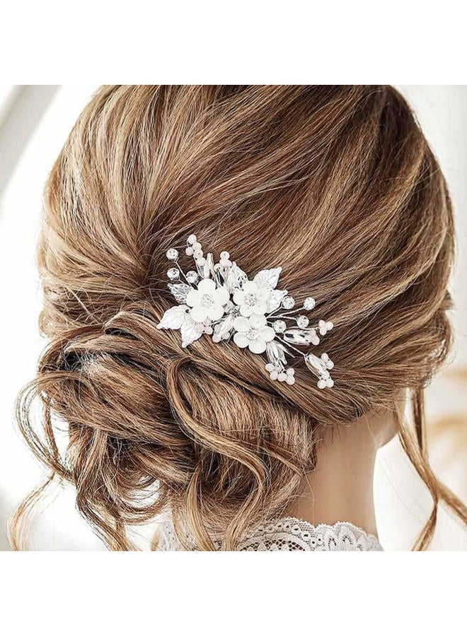 Casdre Flower Bride Wedding Hair Accessories Silver Leaf Bridal Hair Comb Side Comb Crystal Rhinestone Hair Piece for Women and Girls - Image 1