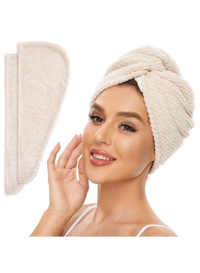 SimpleField SimpleField 2 Pack Microfiber Hair Towel Wrap for Women, Anti Frizz Quick Drying Hair Turban for All Hair Style, Absorbent and Lightweight (Beige) - Image 1