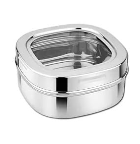 DiBha Stainless Steel Square Container for kitchen with See Through Lid Vertical Canister Dabba Storage Multipurpose Airtight 500 Square 1 - Image 1