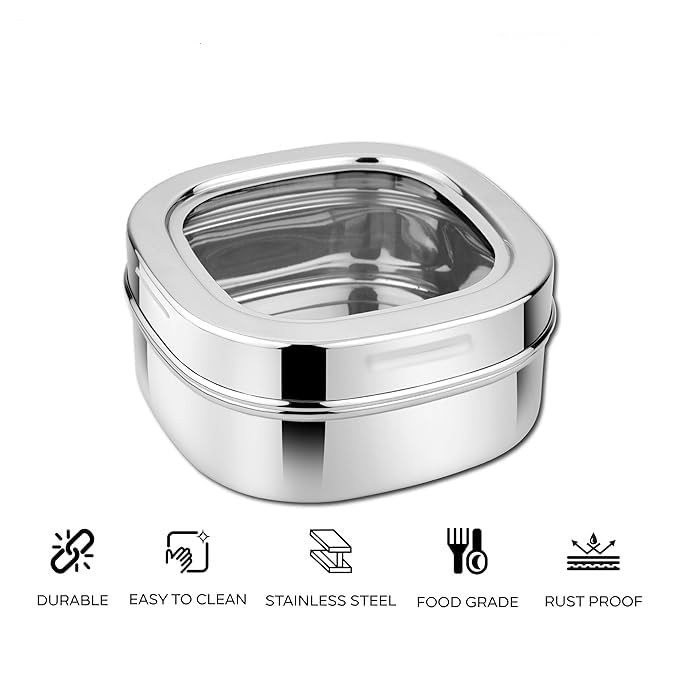 DiBha Stainless Steel Square Container for kitchen with See Through Lid Vertical Canister Dabba Storage Multipurpose Airtight 500 Square 1 - Image 4