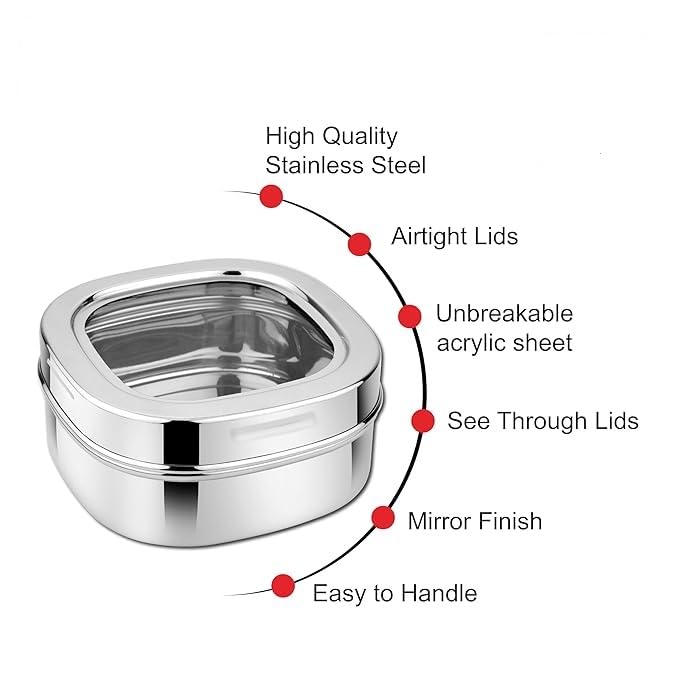 DiBha Stainless Steel Square Container for kitchen with See Through Lid Vertical Canister Dabba Storage Multipurpose Airtight 500 Square 1 - Image 3