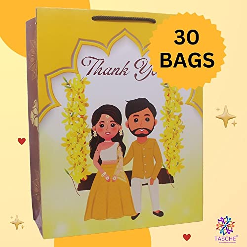 TASCHE Jula Wedding Printed Gift Paper Bags|Gift Bags For Return Gifts,Engagement And Wedding Holliday Presents (12 * 9.5 * 4 Inches) (Pack Of 30) - Multicolor - Image 3