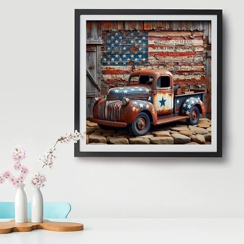 Tiwabb Stamped Cross Stitch Kits for Adults - Truck American Flag Embroidery Kits for Beginners Adults,11 CT Patterns Dimensions Counted Cross Stitch Kits for Arts Craft Kits 14X 14 inch - Image 3